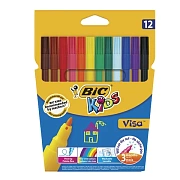 Фломастеры BIC 'Kids Visa', 12 ЦВЕТОВ, суперсмываемые, вентилируемый колпачок, европодвес, 889695, 888695