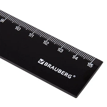 Линейка пластиковая 15 см, BRAUBERG, черная, пакет, 210774