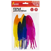 Перья декоративные прямые, 10-15 см, 24 шт., 6 цветов, двухцветные, ассорти, ОСТРОВ СОКРОВИЩ, 661381