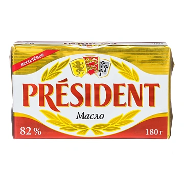Масло сливочное President кислосливочное 82%, 180г