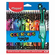 Карандаши цветные MAPED 'COLOR PEP'S Black Monster', 24 цвета, трехгранные, 862624