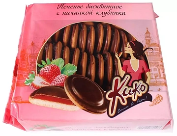 Печенье Кико в темной глазури клубника, 600г