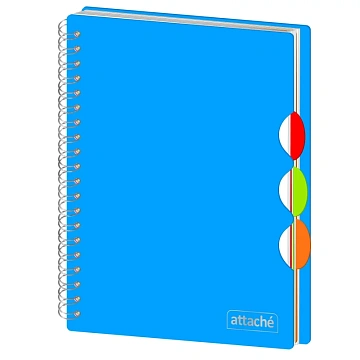 Бизнес-тетрадь AttacheА4,100л,кл,спир,обл.пластик,с разделителями,голубой