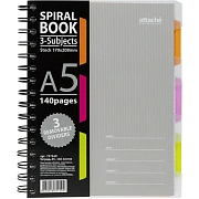 Бизнес-тетрадь 140л,кл,А5,SPIRAL BOOK Серый,евроспир,обл.пласт,раздел.84109