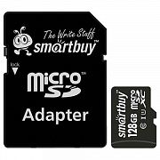 Карта памяти micro SDXC, 128 GB, SMARTBUY, UHS-1 U1, 80 Мб/сек. (class 10), с адаптером, SB128GBSDCL