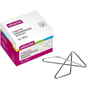 Скрепки Attache БАБОЧКА никелированные,50 м м,12 шт/уп