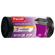 Мешки для мусора 60 л, черные, в рулоне 20 шт., ПНД, 7,4 мкм, 60х72 см, PACLAN 'Standart', 402126