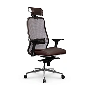 Кресло руководителя Метта Samurai SL-3.041 MPES, ткань-сетка/экокожа, темно-коричневая, крестовина хром