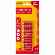 Батарейки солевые 'мизинчиковые' КОМПЛЕКТ 10+1 шт., CROMEX (КРОМЕКС) Super Heavy Duty, AAA (R03, 24A), блистер, 456257