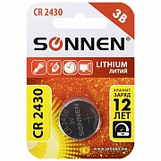 Батарейка литиевая SONNEN Lithium CR2430 'таблетка, дисковая, кнопочная' 1 шт., блистер, 455600