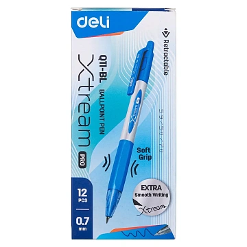 Ручка шариковая автомат. Deli X-tream Pro,д.ш.0,7мм,лин0,4,р/манж,син