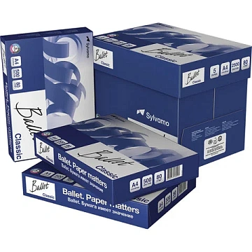 Бумага офисная А4, 80 г/м2, 500 л., марка В, BALLET CLASSIC, Россия, 153% (CIE)