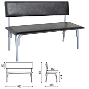 Банкетка со спинкой 'Астрид', 1200х450х800 мм, серый каркас, кожзам черный