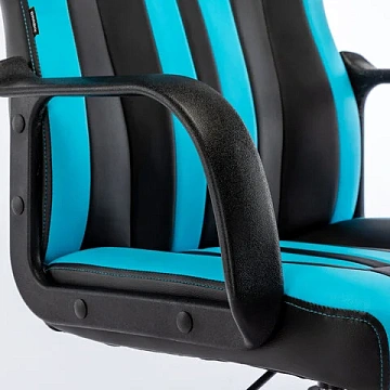 Кресло компьютерное BRABIX 'Stripe GM-202', экокожа, черное/голубое, 532509