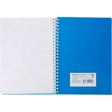 Бизнес-тетрадь А5-,96л,гребень,обл.пластик,клетка, Attache Plastic, синий