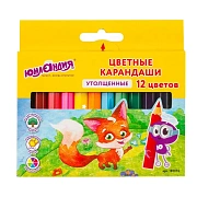 Карандаши цветные утолщенные ЮНЛАНДИЯ 'МАЛЫШИ-КАРАНДАШИ', 12 цветов, укороченные, шестигранные, грифель 5 мм, натуральное дерево, 181376