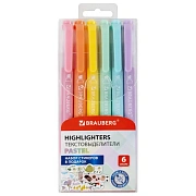 Набор текстовыделителей двусторонних 6 ПАСТЕЛЬНЫХ ЦВЕТОВ, BRAUBERG 'TWIN PASTEL', линия 1-5 мм, 1525