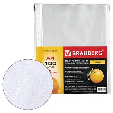 Папки-файлы перфорированные А4 BRAUBERG 'PREMIUM', КОМПЛЕКТ 100 шт., матовые, 45 мкм, 221713