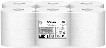 Бумага туалетная VEIRO Professional Lite в средних рулонах 1 сл светло-серая 180м арт. MIDI1 12 шт.