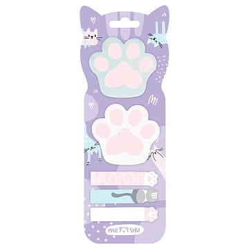 Флажки-закладкии самоклеящиеся блоки в наборе MESHU 'Paws', 20л*5 цветов, европодвес