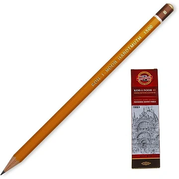Карандаш чернографитный KOH-I-NOOR 1500, 1 шт., B, корпус желтый, заточенный, 150000B01170RU
