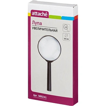 Лупа Attache, увеличение х6, диаметр 60мм, цв.черный, карт/кор.