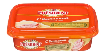 Сыр плавленый President с ветчиной 45%, 200г