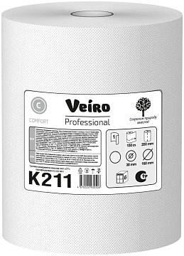 Бумажные полотенца Veiro Professional Comfort K211, 150м, 1 слой, белые