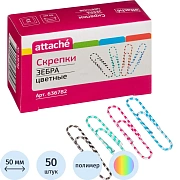 Скрепки Attache Зебра с полимерным покрытием,50 мм,разноцветные,50 шт/уп