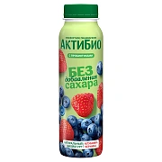 Йогурт питьевой Актибио с клубникой и черникой без сахара 1.5%, 260г