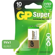 Батарейка 1 шт., GP Super G-Tech, Крона (6LR61, 6LF22, 1604A), алкалиновая, блистер, 1604A-5CR1, 1604A-BC1