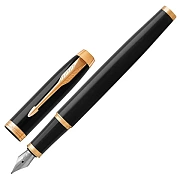 Ручка перьевая PARKER 'IM Core Black Lacquer GT', черный глянцевый лак, позолота, синяя, 1931645