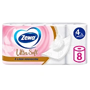 Туалетная бумага Zewa Ultra Soft 4-слойная, 8 рулонов