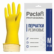 Перчатки МНОГОРАЗОВЫЕ латексные PACLAN 'Professional', хлопчатобумажное напыление, размер 7,5-8, M (средний), желтые, 407326