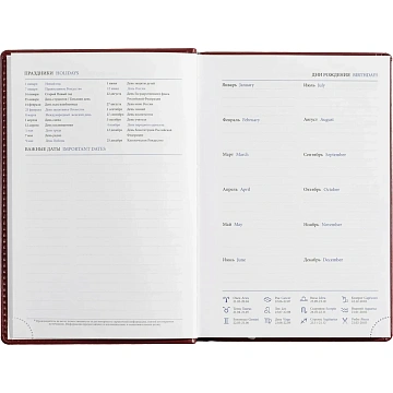 Ежедневник недатированный бордо,А5, 148x218, 352стр, Agenda