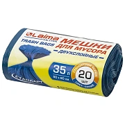 Мешки для мусора LAIMA 'ULTRA' 35 л синие, в рулоне 20 шт. особо прочные, ПВД 20 мкм, 50х60 см, 607686