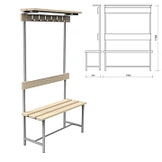 Скамья с вешалкой, спинкой и полкой 'СВТ 7', 1760х1000х395 мм, 6 крючков, дерево, регулируемые опоры
