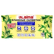 Салфетки влажные 50 шт., УНИВЕРСАЛЬНЫЕ, очищающие для всей семьи, экстракт зеленого чая, LAIMA,128077