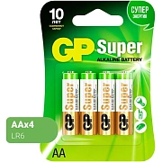 Батарейка Gp Super Alkaline AA LR6, 1.5В, алкалиновые, 4шт/уп