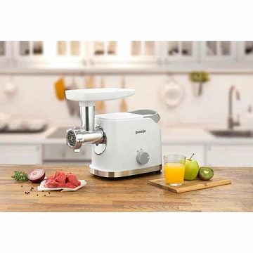 Мясорубка GORENJE MG1802SJW, 1800 Вт, производительность 2,1 кг/мин, 7 насадок, реверс, белый
