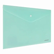 Папка-конверт с кнопкой BRAUBERG 'Pastel', А4, матовая непрозрачная, аквамарин, ПРОЧНАЯ 0,2 мм, 272880