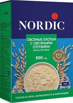 Хлопья овсяные Nordic с овсяными отрубями, 500г