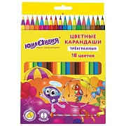 Карандаши цветные ЮНЛАНДИЯ 'КАРНАВАЛ', 18 цветов, трехгранные, грифель 3 мм, 181685