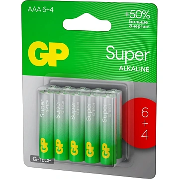 Батарейка GP Super AAA/LR03 24A6/4-2CR10/GP24AA216/4-2CRSBC10 10шт/уп(6+4)