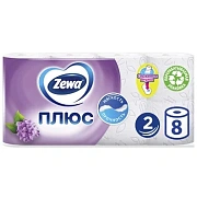 Туалетная бумага Zewa Плюс сирень, белая, 2 слоя, 8 рулонов, 184 листа, 23м