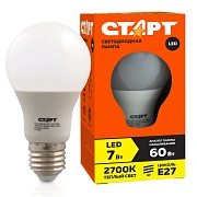 Лампа светодиодная Старт LED, серия 'ЭКО' 7W30, тип А 'груша', E27, 2700К, теплый свет, 15000ч