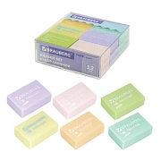 Ластики BRAUBERG 'Pastel Soft' НАБОР 12 шт., размер ластика 31х20х10 мм, экологичный ПВХ, 229598