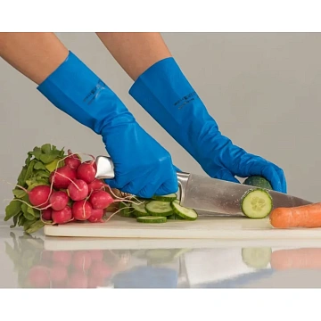 Перчатки VILEDA PROFESSIONAL многоцелевые латексные МНОГОРАЗОВЫЕ х/б напыление, ПРОЧНЫЕ, M (средний), синие, 174353