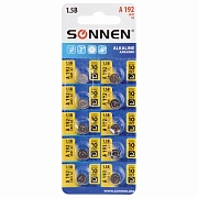Батарейка алкалиновая 'таблетка' 1 шт., SONNEN Alkaline, 192A (G3, LR41), блистер, отрывной блок, 455603