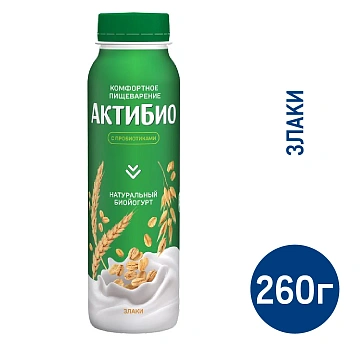 Йогурт питьевой Актибио Злаки, 1.6%, 260г